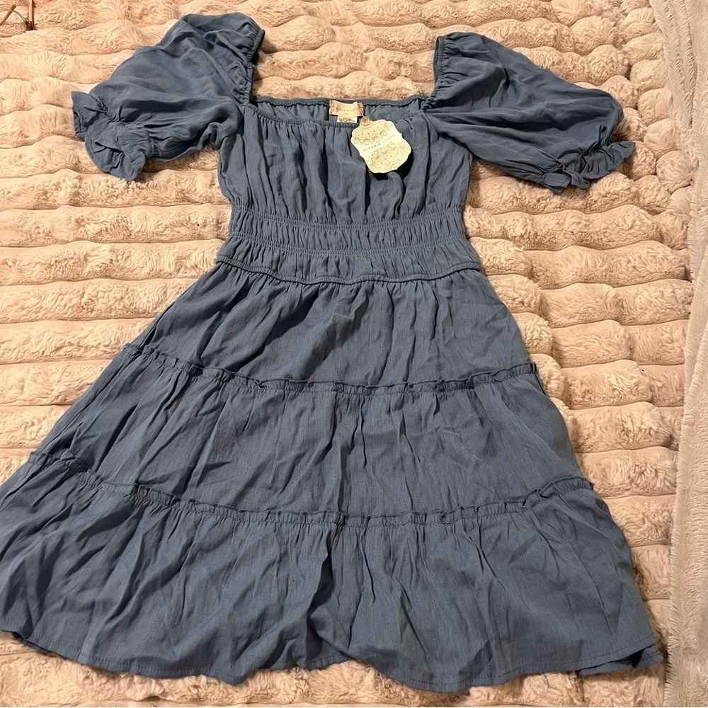 Altar'd State Blue Puff Sleeve Mini Dress